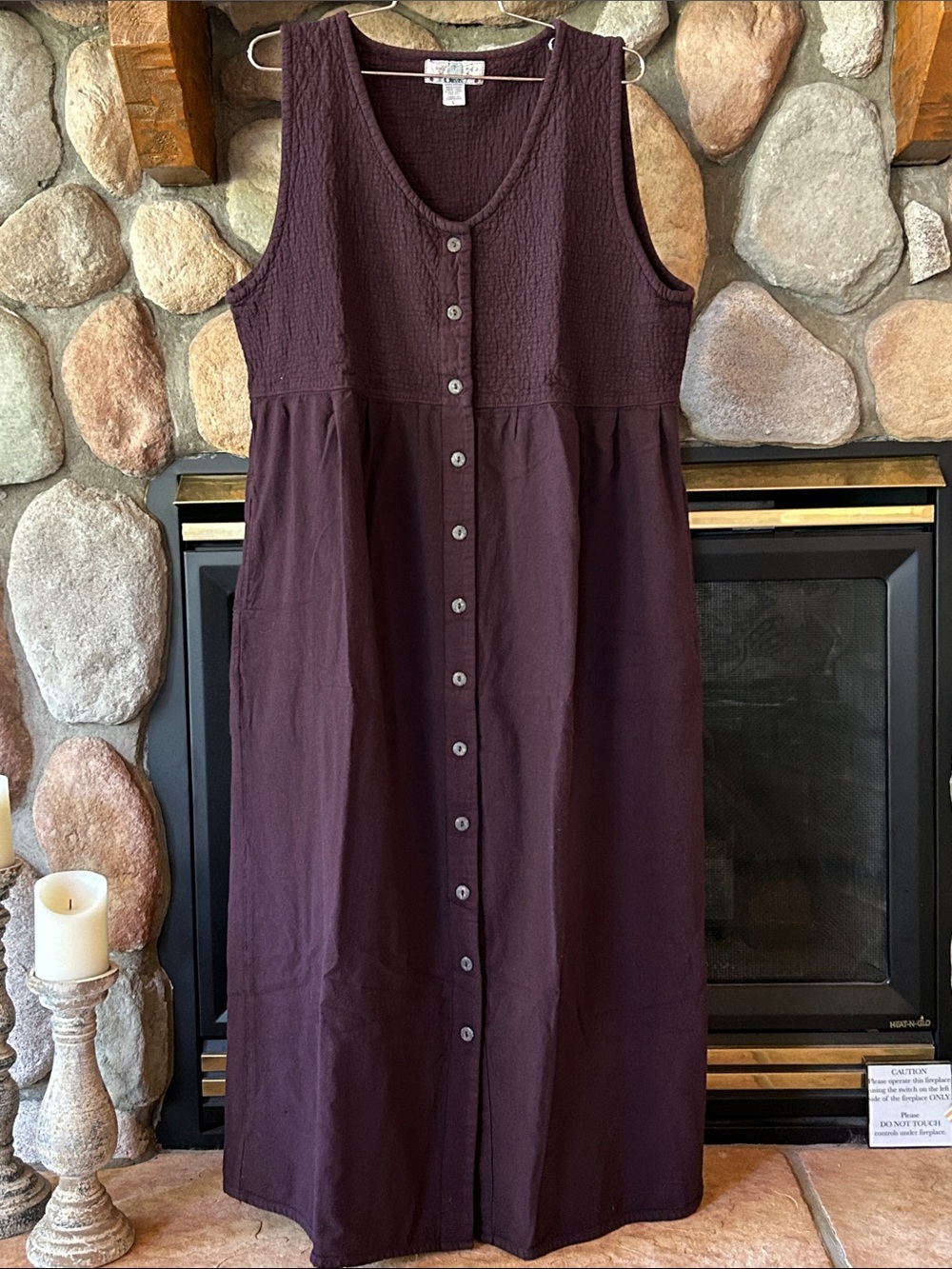 Orvis Women's Plum Sleeveless V-Neck Button-Front Layering Jumper Dress, Size L - Picture 1 of 10